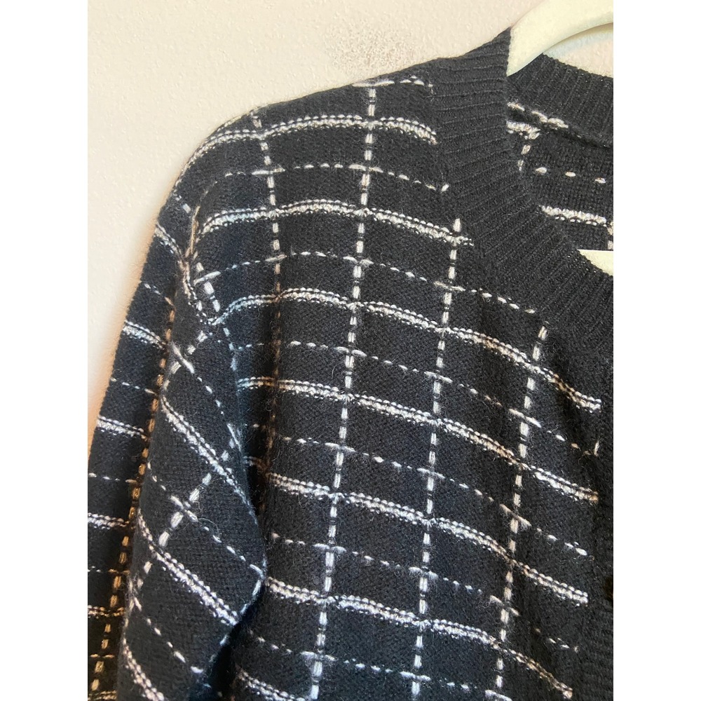 C‎ by Bloomingdales Cashmere Cardigan Sweater Black White Grid Metallic  M - Picture 3 of 8